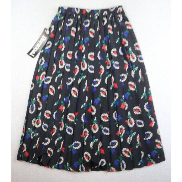 VINTAGE PERSONAL LESLIE FAY - BLACK MIRROR ROSE PRINT TOP (8) & SKIRT (10) SET - Picture 9 of 10